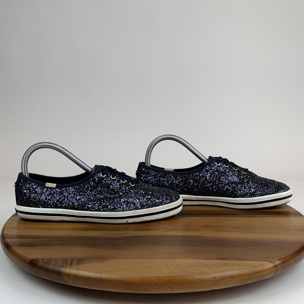 Womens Keds‎ x Kate Spade New York Navy Blue Glitter Lace Up Sneakers Size 7 M